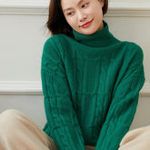 Thickened High Collar Twist Loose Cashmere Sweater for women